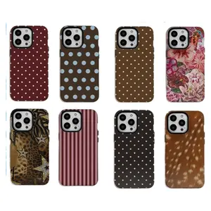 Luxury Ins Brown Red Polka Dots Phone Cases For iPhone 17 16 15 14 13 Promax Pro Air Double-layer Shockproof Protective Cover Protection black design luxury burgundy polka
