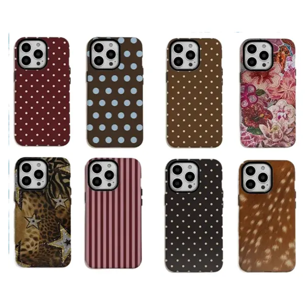 Luxury Ins Brown Red Polka Dots Phone Cases For iPhone 17 16 15 14 13 Promax Pro Air Double-layer Shockproof Protective Cover Protection black design luxury burgundy polka
