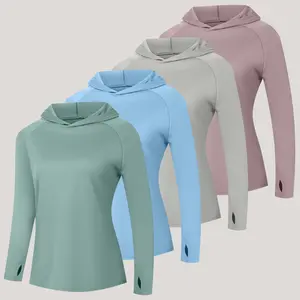 4 Packs Women's Sun Protection Hooded Sweatshirts, Quick-drying and Breathable Long-sleeved Sports Sweatshirts With Slits