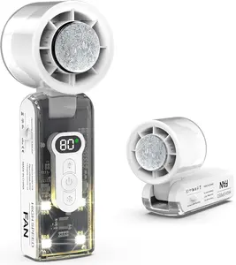 High-Power Semiconductor Handheld Fan With Ice Cooling Function, Led Display, 3600mah Rechargeable Battery, 6-Speed Powerful Turbo Airflow, Foldable Design, Transparent Casing With Fill Light, Suitable For Beaches, Outdoor Travel, And Other Scenarios