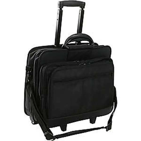 Men's Executive Rolling Briefcase, 600D Nylon Business Carry-On with Wheels for 17-Inch Laptops and Multiple Zip Pockets, Metal, 19X16x11.5", Adjustable Shoulder Strap, Dual In-Line Skate Wheels