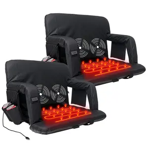 Lilypelle 2 Pcs Heated Massage Stadium Seats, Bleacher Seat with Back & Arm Support, 3 Levels of Heat&Massage, 6 Reclining Positions Stadium Seating Bleacher Seats for Sports Events, Outing, Hiking（Power Bank is Not Included)