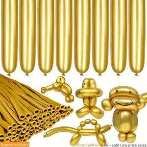 50PCS 260 Long Balloons, Shiny Metallic Latex Twisting Balloons for Balloon Animals, Magic Balloons for Birthdays Wedding Party Decorations, Balloon Party Supplies(Metallic Gold)