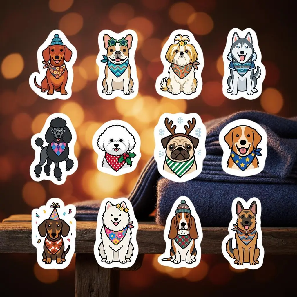 12 Pack Vinyl Sticker Set, Dog Breed Stickers, Golden Retriever, Husky, Frenchie, Pug, Dachshund, Poodle, Border Collie, Laptop Decal