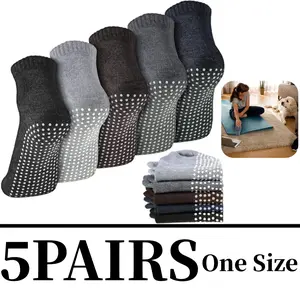 5 Pairs Men Non Slip Socks Women Anti Skid Slipper Barre Socks with Cushion Unisex for Yoga Pilates Barre Home Workout Sports & Outdoor