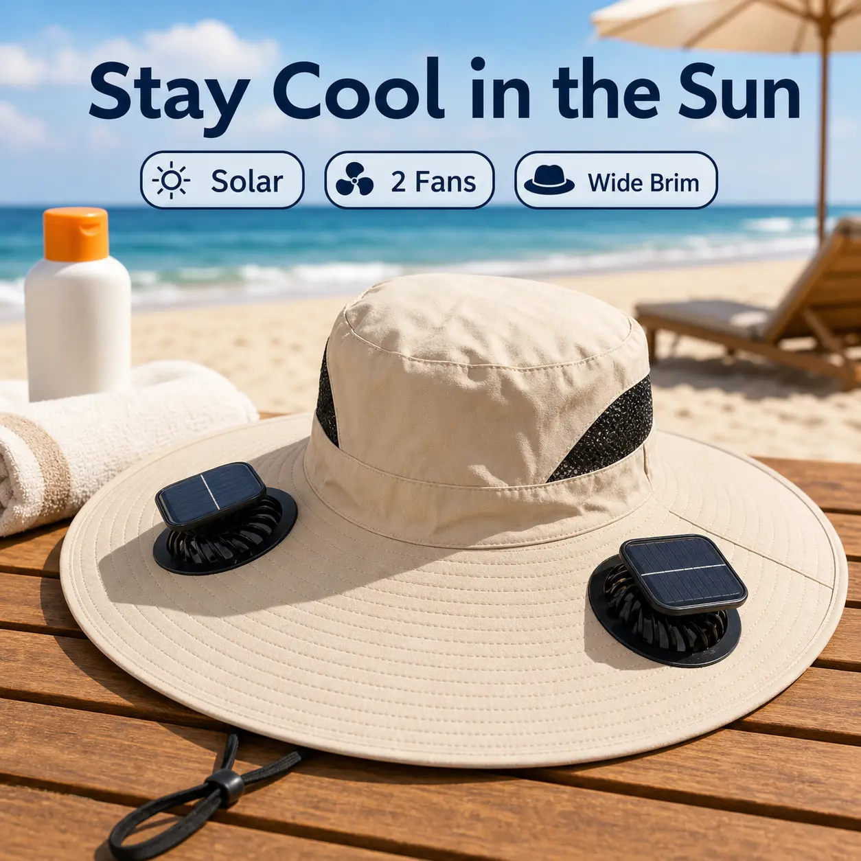Solar Fan Hat for Men and Women, Wide Brim UPF 50+ Sun Protection Fishing Hat with Dual Cooling Fans, USB Rechargeable 3 Speed Hands Free Bucket Hat for Hiking, Camping, Beach, Gardening and Travel