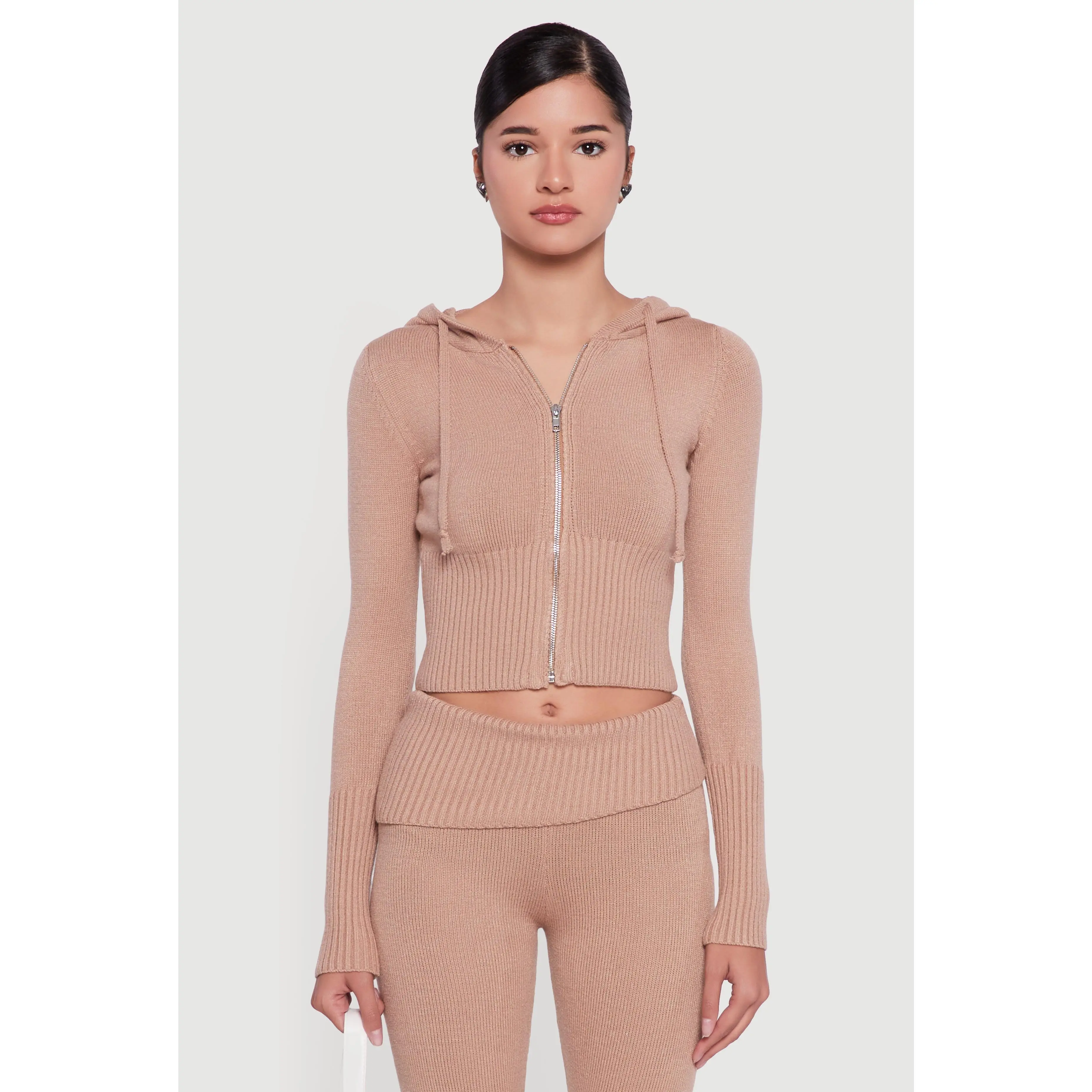 Zip Front Hooded Cropped Sweater
