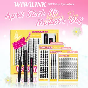 WiWiLink Sunset Wanna Be Freya Manga Lashes Cluster C D Curl DIY Lash Extension Kit and Lash Clusters 8-18mm with Bond Seal and Remover - Ultra-Thin Transparent Bands, Lash Magic Anime False Lash Extension Kit Makeup Cosmetic Makeup Individual Eyelash
