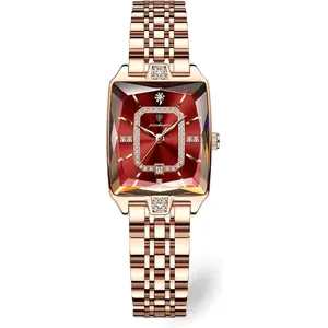 Luxury Elegant Watch for Woman Date Waterproof Rectangle Ladies Watch Stainless Steel Fashion Business Classic Quartz Women Watches Female Casual Open Dial jacob and co watch Rose Gold Crystal Touch Screen  silly watch