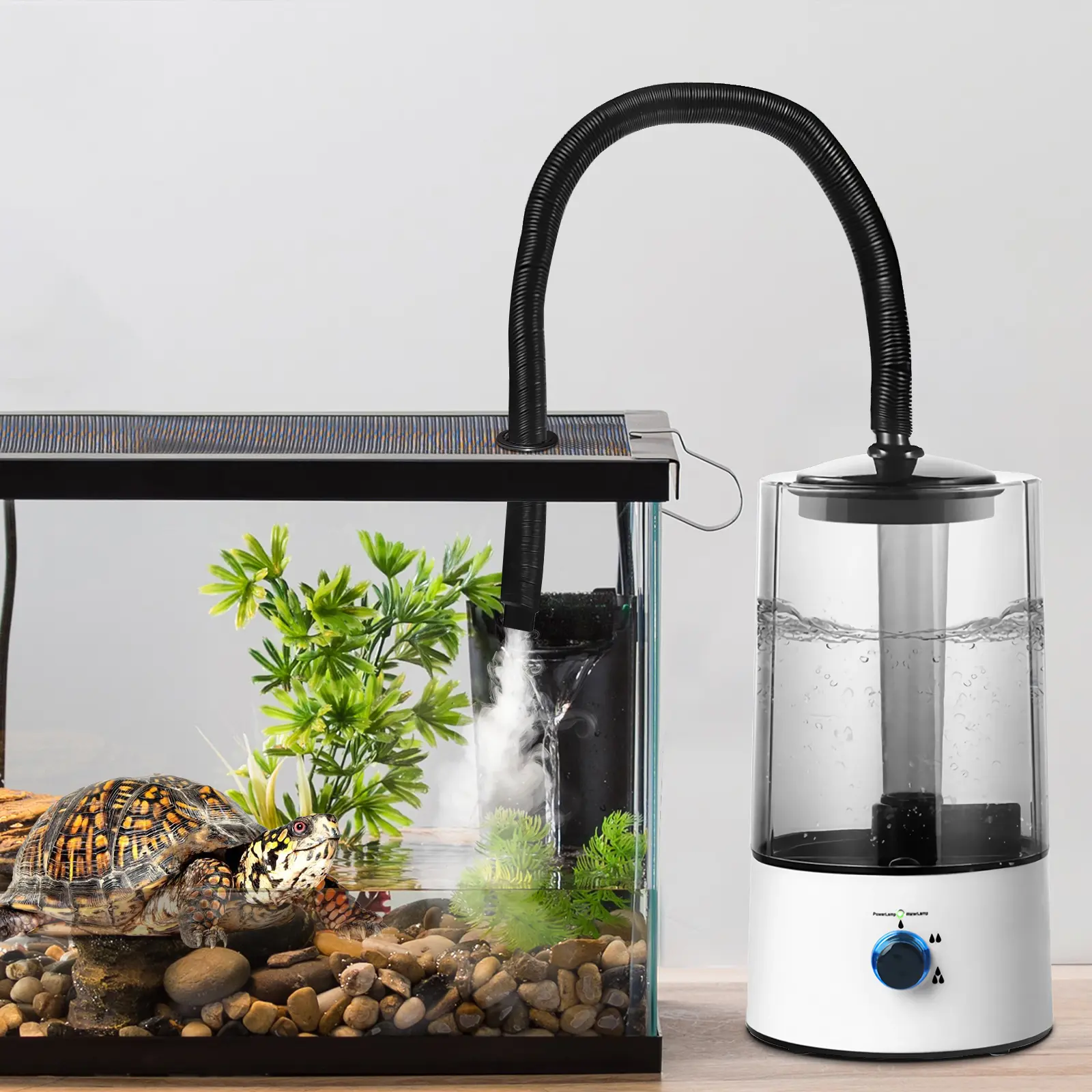 4L ABS Plastic Reptile Terrarium Misting Humidifier 110V - Silent Quiet Mode, 40-160cm Adjustable Hose, Auto Shut-Off for Rainforest Habitat, White
