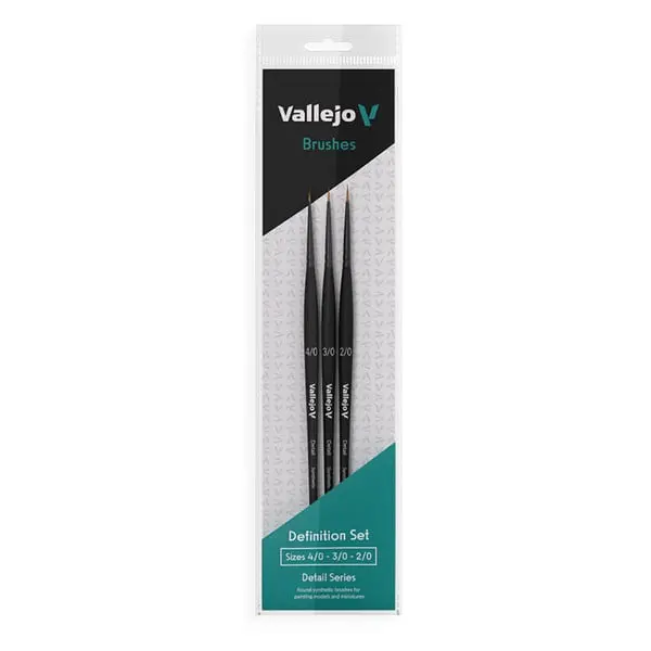 Vallejo VJPB02990 Definition Synthetic Fibers Paint Brush Set - Sizes 4-0 3-0 & 2-0