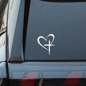 Love Cross Sticker Decal - 8.7''*6'' White Large, Love Heart Cross for Notebook, Car, Laptop, Window