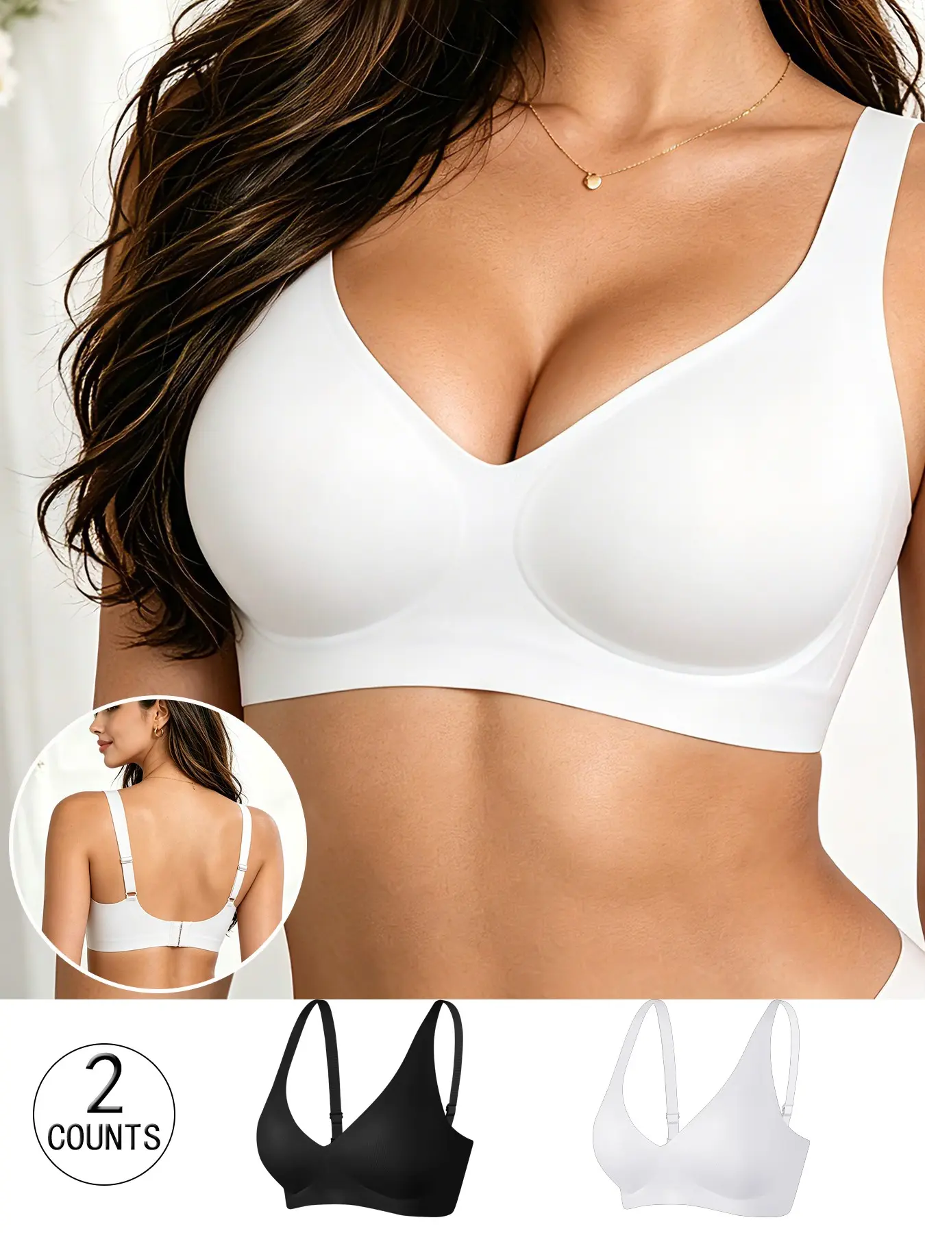 2 pack/4 colors, seamless jelly bra, 2 rows 4 hooks, XS-XXXL sizes, push-up and lift, Workout Bra, Sportswear Bra, suitable for daily wear, parties, yoga, comfortable, breathable, skin-friendly, women's non-wire bra, Sporty Breathable Bras