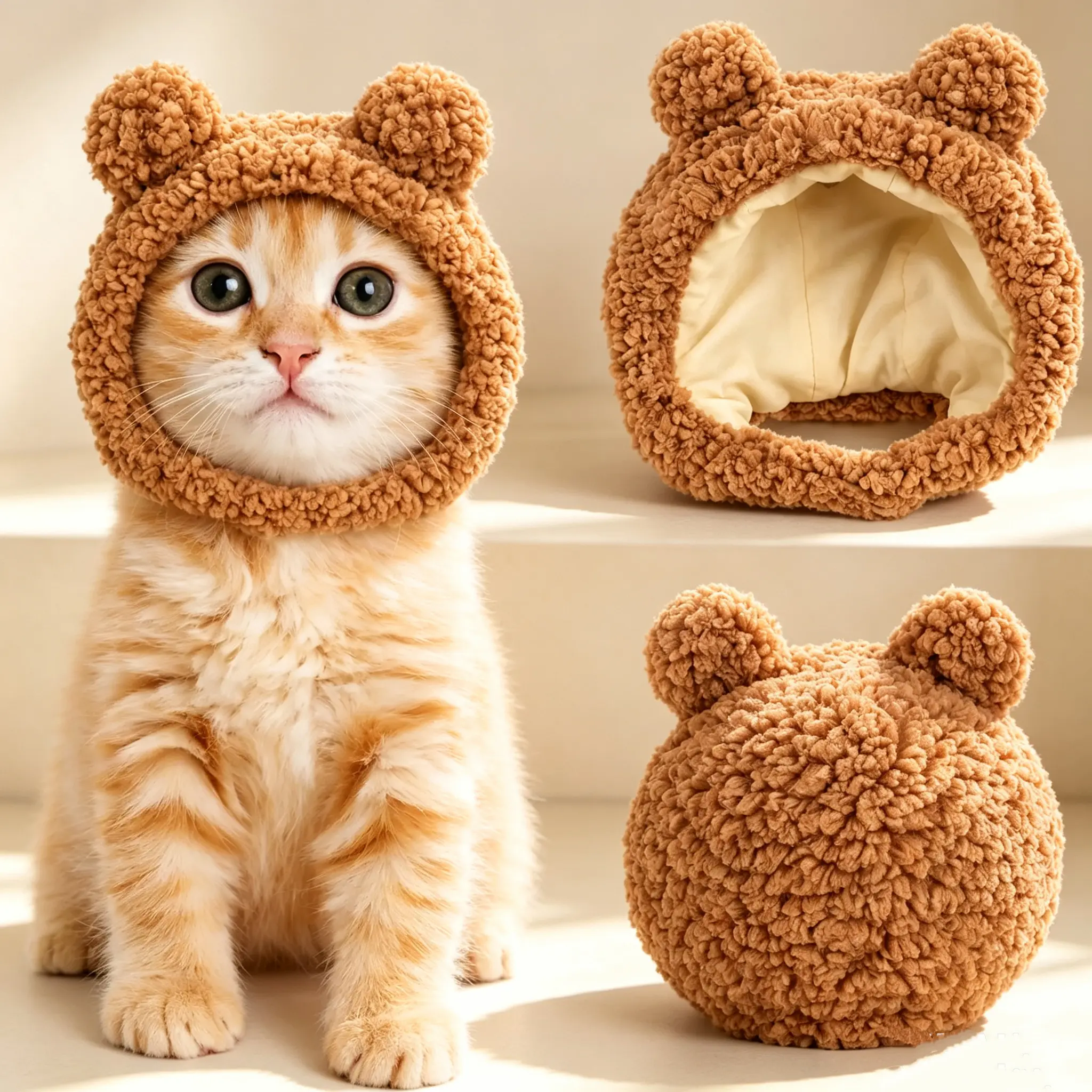Brown Bear Pet Costume – Soft plush bear-ear accessory, suitable for cats, kittens, and small dogs.