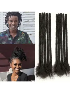 10pcs Dreadlock Extensions Human Hair 0.6cm Width 4-16 Inch Strands,  Human Hair Loc Extensions Boho for Men/Women, Can be Dyed Soft Dreads, black-99j-613#-30#