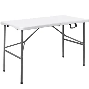 Mean yeah-4FT Folding Table, Plastic Fold in Half Table Outdoor Indoor, with Handle and Lock - White