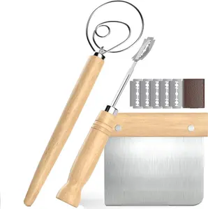 3 Pcs Bread Making Tools Set – Danish Dough Whisk, Bread Lame with Blades, Bench Scraper – Sourdough Baking Supplies for Scoring, Mixing, Cutting – Great for Pizza, Pastry, Baguette summervibes