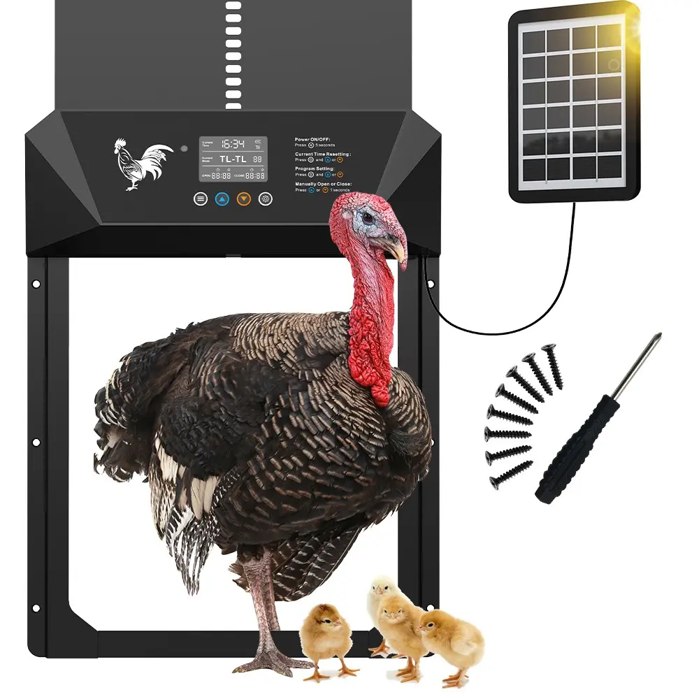 Upgrade Large Solar Automatic Chicken Coop Door Outdoor Enclosure, LCD Display, Timer Function, Remote Control, Multiple Modes, Easy Operation, Chicken Coop Accessories