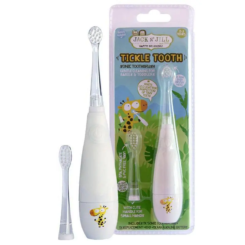 Tickle Tooth Sonic Teeth Cleaner - Cordless Battery-Powered Baby/Toddler Electric Toothbrush Kit (0-6yrs) with Handle and Replacement Head