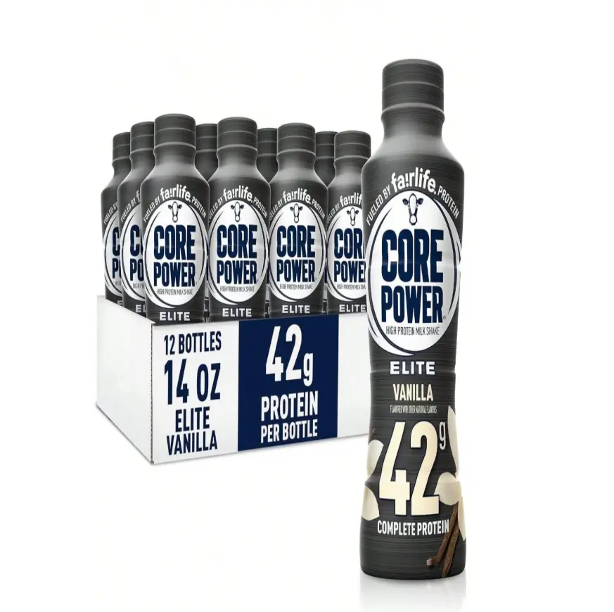 Core Power Elite High Protein Shake, Vanilla - 42g Protein Ready to Drink Milk Shake, 14oz Bottles, 12 Pack