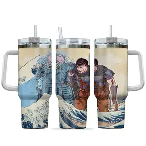 [Sip40 Otaku] Guts x Griffith 40oz Stainless Steel Tumbler With Handle – Berserk Anime Cup, Black Swordsman Tumbler, Hawk Leader Mug, Dark Fantasy Travel Cup, Eclipse Manga Cup, 30oz 40oz Tumbler, Vintage Anime Gift for Fans & Collectors
