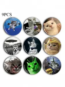 Cute Cat Brooch Pin Badge, Unique Fashion Accessory, Round Plastic DIY Button, Unisex Decorative Pins for Jeans, T-Shirts, Backpacks, Hats