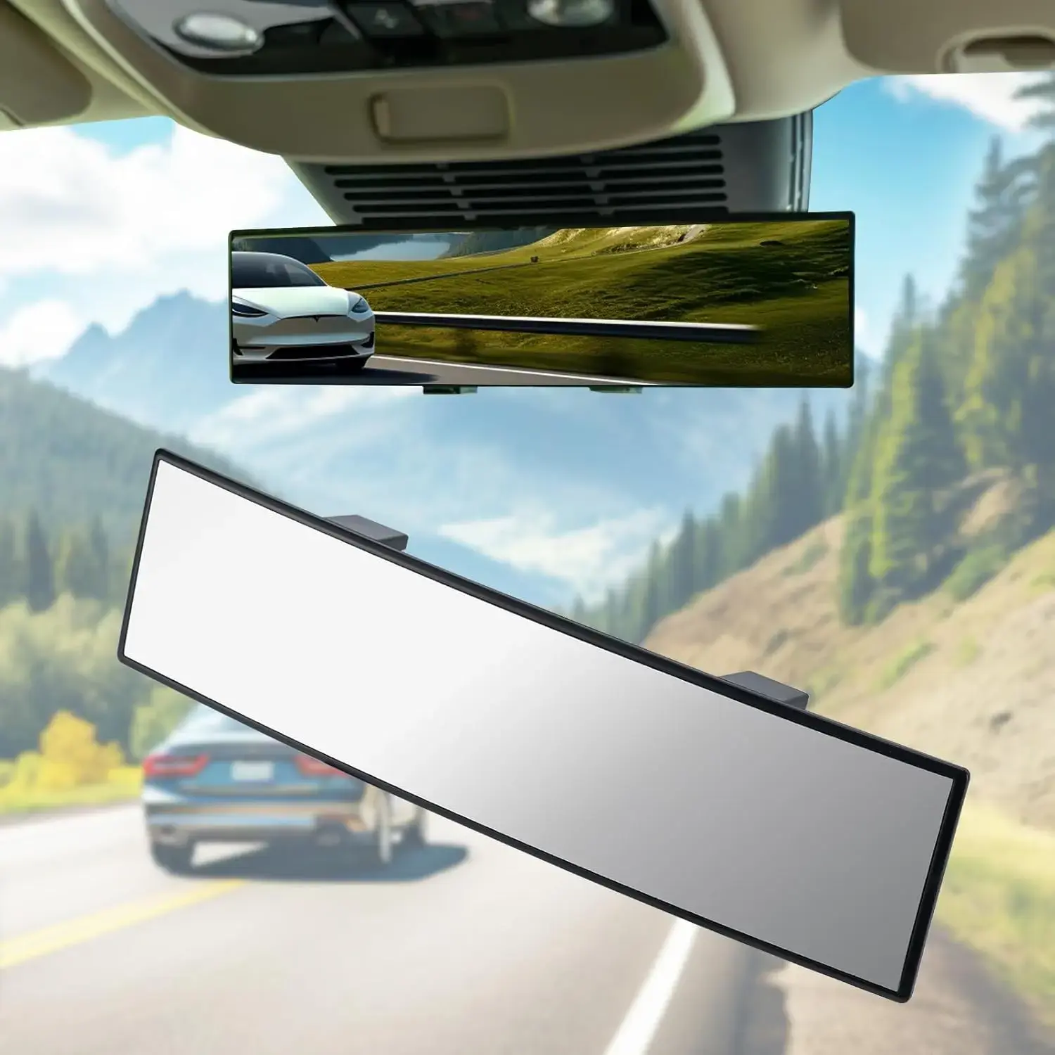 L- Inch Panoramic Convex Real View Mirror, Interior Clip-on Wide Angle to Reduce Blind Spot Effectively for Car SUV Trucks Clear Visibility Safety Install Rearview High Definition