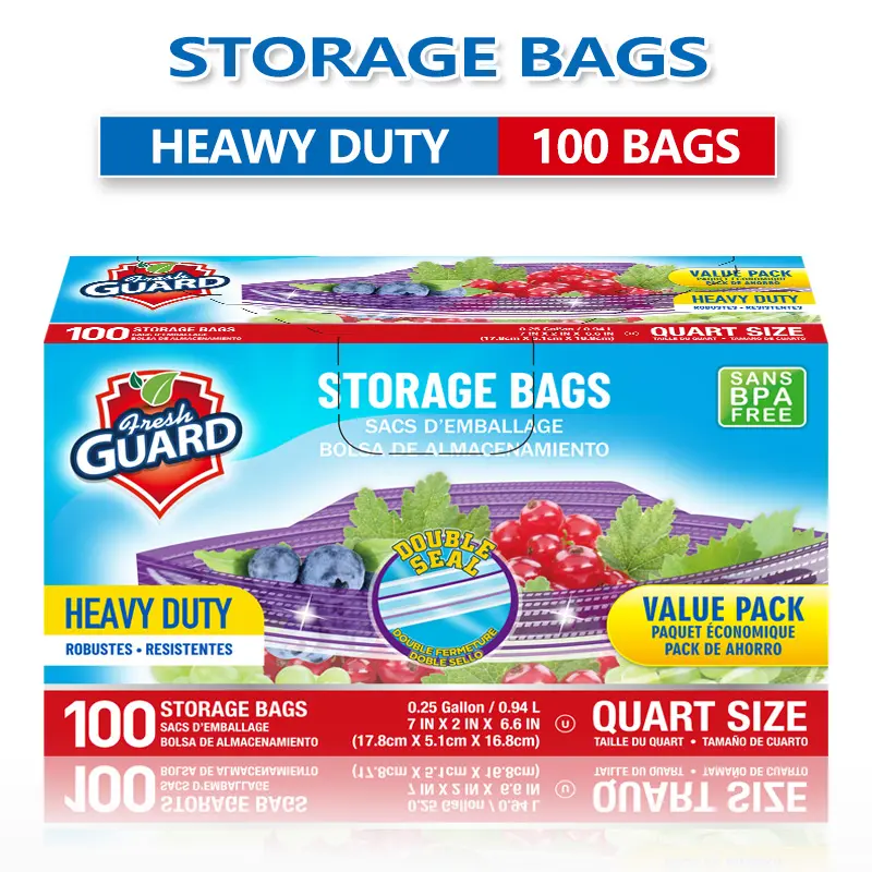 Heavy Duty Airtight Resealable Leak-Proof Reclosable Zipper Seal Slider Plastic Bags - 100/50/30 Count Kitchen Preserving Containers for Fridge Organization, Meat/Fruit Freshness Maintenance & Home Organization
