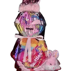 Girl Easter Basket - Colorful Candy Display with Pink Bunny, Includes Assorted Chocolates and Candy Canes, Fun and Glamorous Design Snack Gift