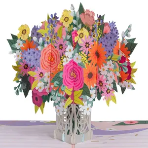 Paper Love Floral Arrangement Pop Up Card - 3D Vibrant Flowers in Vase for Valentine's Day Birthdays Anniversaries & More
