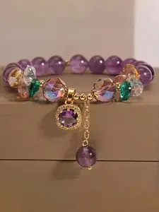 Classic Amethyst Beaded Bracelet, Embedded Cubic Zirconia, Uncoated, Fashionable Look, Perfect Women's Gift, Daily Wear Jewelry