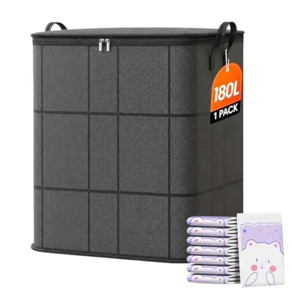 180L Spacious Moving Storage Bin, Portable Moving Storage Bags, Foldable Large-Capacity Clothes Storage Containers for Bedroom, Closet, Clothing, Comforter, Reinforced Handles，XL: 180L