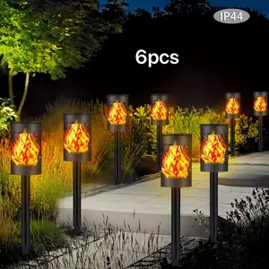 6-Pack Solar Hollow LED Flame Ground Lights, Flickering Flame Landscape Lamps, Outdoor Camping Decor, Garden Torch Lights