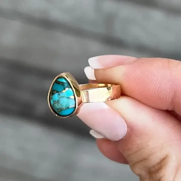Hammered Turquoise Copper Jade Ring, Jewelry Accessory
