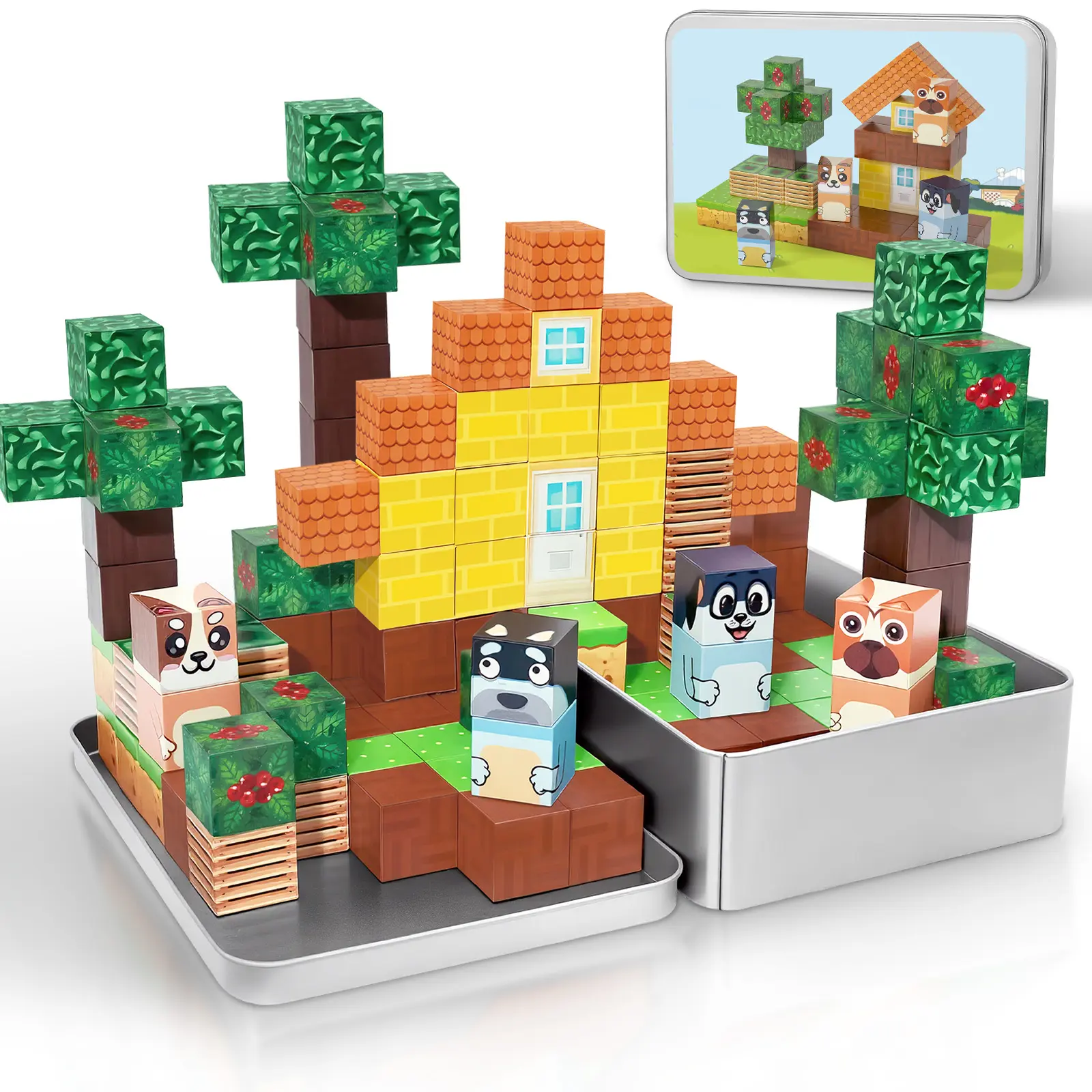 Magnetic Building Blocks Set, 70PCS Mini STEM Construction Toy for Kids, Creative Building Tiles with Storage Box, Educational Gift for Boys & Girls