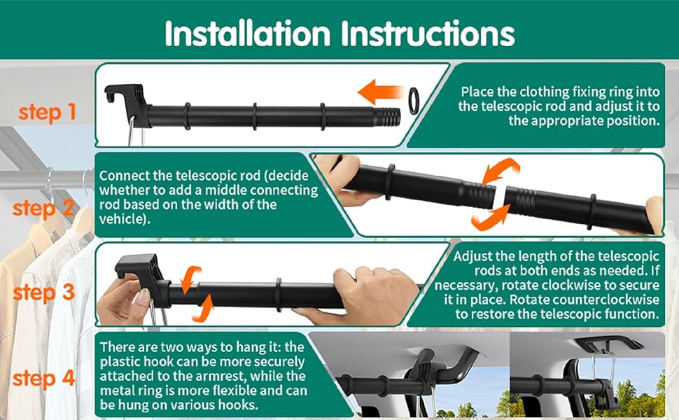 Adjustable Car Clothes Hanger Bar – 30–62 Telescopic Rod for Wrinkle-Free Hanging, Heavy-Duty Non-Slip Design for Cars & SUVs