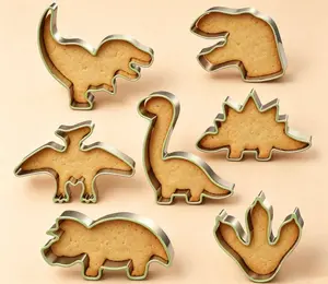7Pcs Dinosaur Cookie Cutters Set – Stainless Steel with Safety Rim, Dishwasher Safe, Perfect for Kids Birthday Party & Baking with Toddlers, Fun Gift for Moms