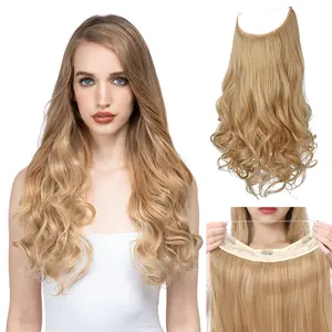 YOSUTEN Halo Hair Extensions With 3 Secure Clips Wavy Synthetic Hairpiece for Women Adjustable Invisible Wire Hair Extensions Easy to Use