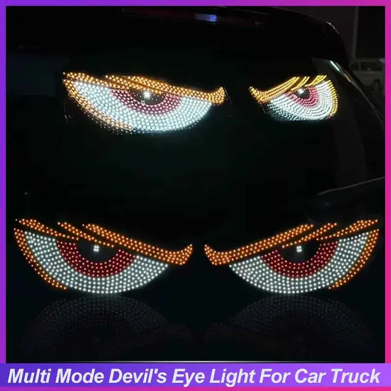 2Pcs Demon Eyes LED Warning Headlights with Projector Lens, USB Plug Flashing Alert Turn Signals, 12 Modes Adhesive Strip Car Lights for Cars Trucks Windshield Night Driving (12cm/4.72inch x 7cm/2.76inch), Pc+Led