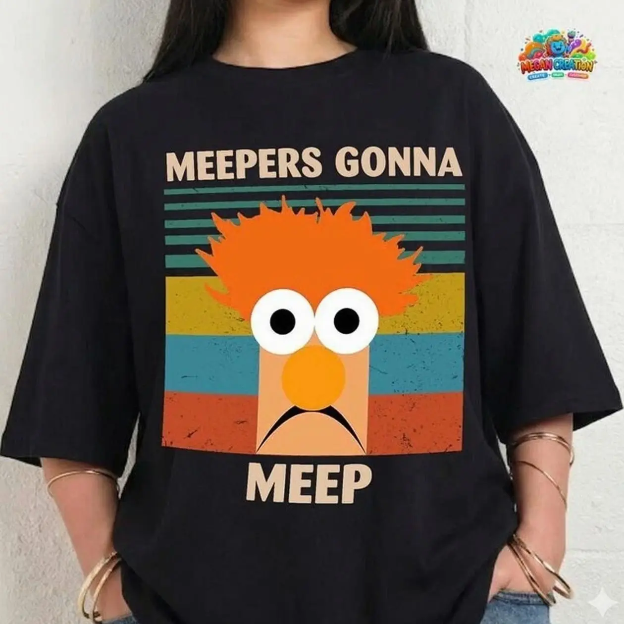 Men's Meepers Gonna Meep Short Sleeve T-Shirt - Beaker Muppet Beaker Graphic, Vintage Sunset Print, All Seasons, Multi-Size CLY