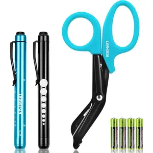 3 Pack Pen Light & Bandage Scissors for Nurses - 7.5" Trauma Shears Scissors and Penlights for Nurses with Batteries, Medical Accessories for Doctor, Nursing Students, First Aid, EMT, EMSQuesear