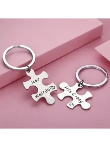 Stainless Steel Couple Keychain Set, Customizable Romantic Accessories, Perfect Gift for Boyfriend Girlfriend, His Queen Her King Design