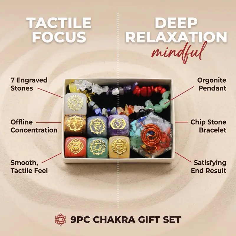 7‑Chakra Healing Crystal Gift Set – Engraved Stones + Energy Bracelets + Manifestation Pendant Wellness