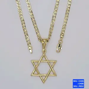 Star Of David (La Estrella De David) Necklace  Fashion Pendant Laminated Gold, Select a Chain link Style and size 24 & 18 inches 4mm wide Laminated Gold , Elegant Star Necklace Laminated-Gold  Jewelry Gift for Any Occasion SKU : PE53