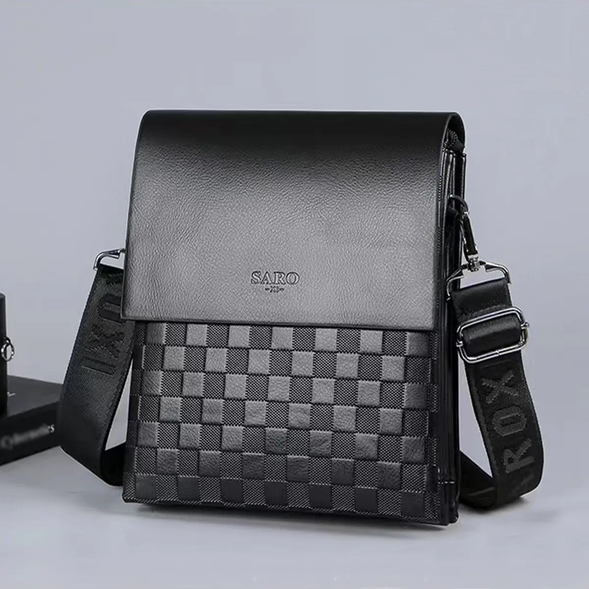 304 men's shoulder bag, business crossbody bag, men's simple textured shoulder bag, black flip cover, lightweight and stylish, cross-border magnetic closure men fall duct tape wallet Retro RFID Blocking Bifold Wallet Engraved Genuine Leather