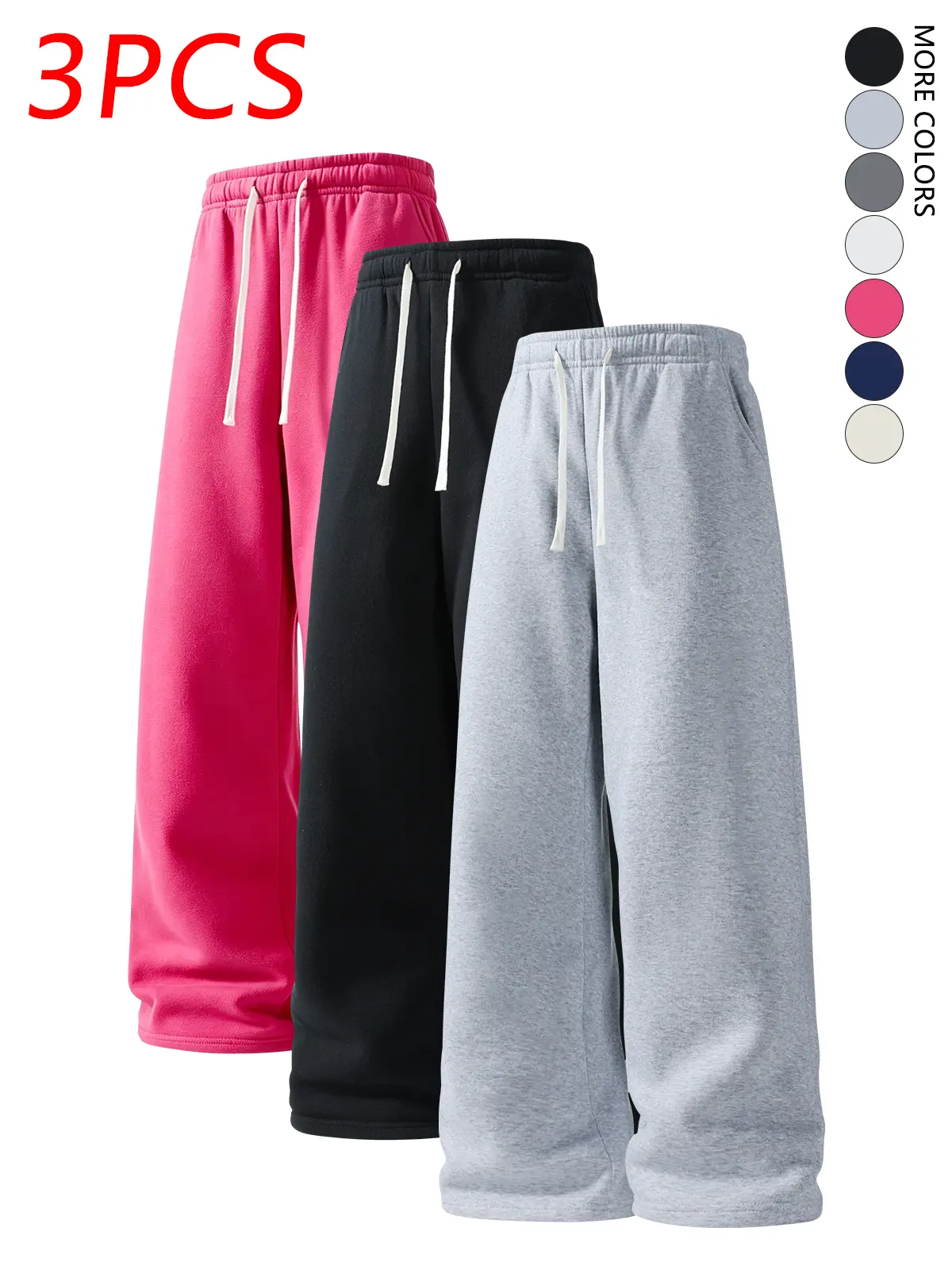 3 Pack Men's Solid Drawstring Loose Straight Sports Pants,Unisex Versatile Sweatpants,Casual Trousers,Plain Joggers,Suitable For Daily Wear,Loungewear,For Fall Menswear,available in 3 pack & 1-pack options,Please place an order according to size chart