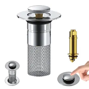 Pop Up Bathroom Sink Stopper, Bathroom Sink Drain Strainer with Removable Stainless Steel Filter Basket Hair Catcher, for Universal Bathroom Kitchen Basin Sink Stopper Replacement