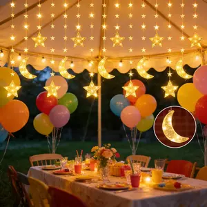 2026 New Star Moon Decorative Light String, 98LED Star Moon Hanging Curtain Light, Warm Light, Fairy Tale Light String, Star Moon Design, Suitable for Courtyard, Valentine's Day, Eid Al Fitr Decorative Indoor Light String