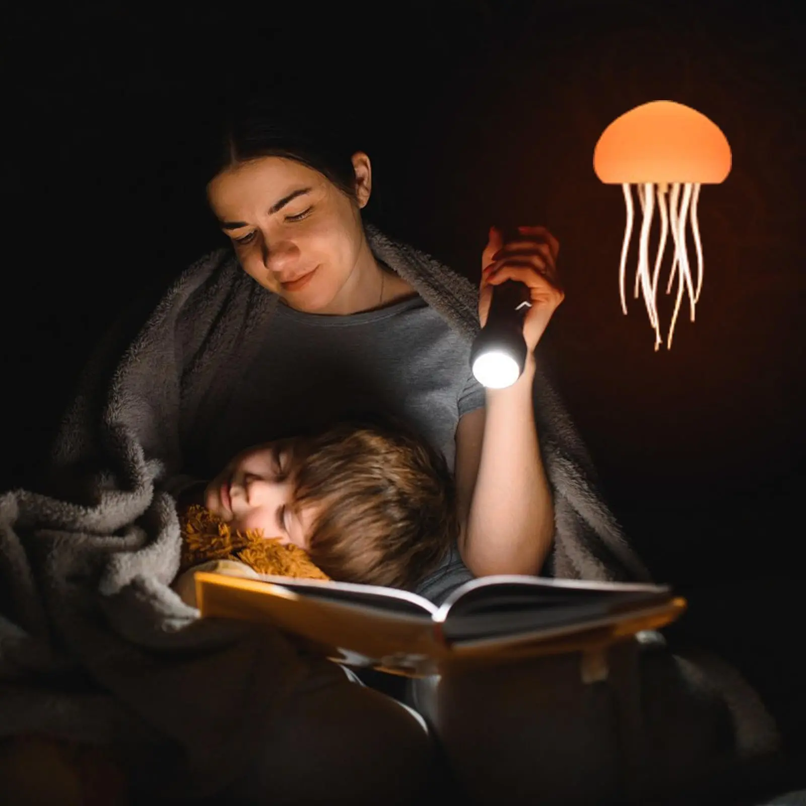 LED Floating Jellyfish Lamp, RGB Gradient Jelly Fish Light Lamp, Sound Activated Table Lamp, Rechargeable Cute Jellyfish Night Light, Hanging Mood Lamp for Room Decor (Hanging)