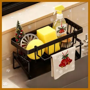 Compact Rustproof Metal Kitchen Dish Drying Rack - Hangable Countertop Sink Organizer with Dishcloth Hanger, Counter Storage Shelf for Hand Soap Dispensers, Sponges, Cleaning Supplies